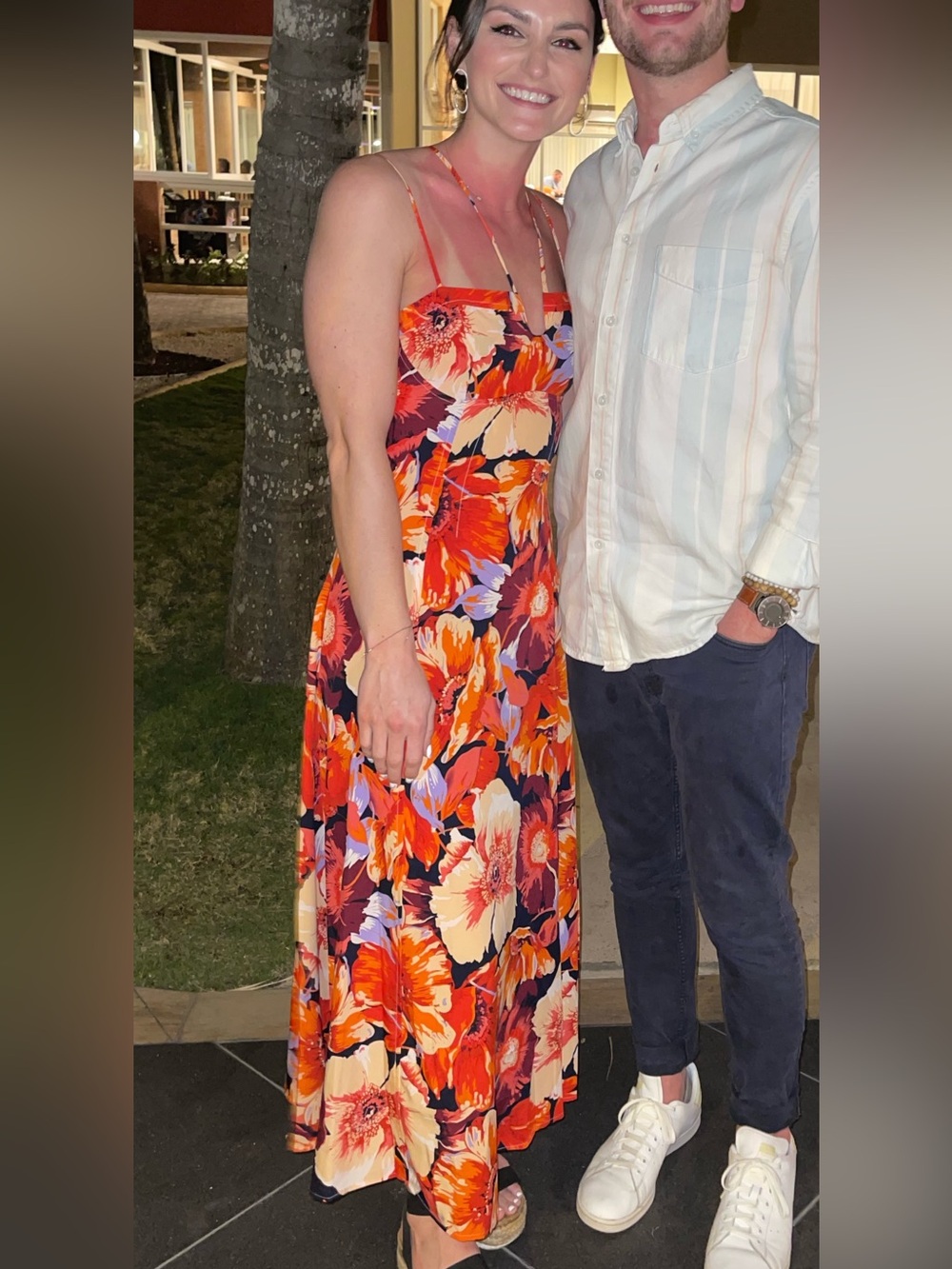 Lulu's Orange Red Floral Maxi Dress